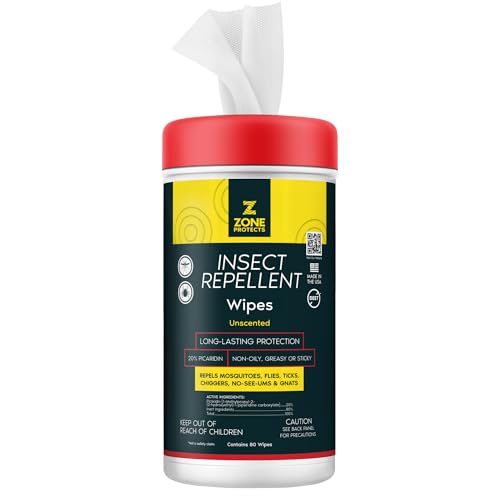 Zone Protects Picaridin Unscented Insect Repellent Wipes; 80-ct Picaridin Wipes, 12-hr Proven Protection; Mosquitoes, Ticks, Gnats, Chiggers