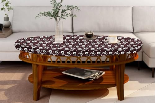 Image of The Furnishing Tree Elastic Oval Center Table Cover WxL 14x24 in Inches Polyester Floral Pattern Brown