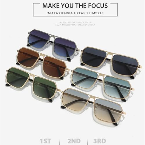 Big Frame Sunglasses for Women Men Luxury Vintage Metal Popular Punk Driving Uv400(Gold Green)3