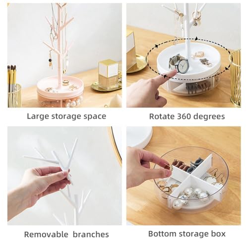 Présentoir à bijoux pour ne plus emmêler les colliers boîte rotative rose - 4