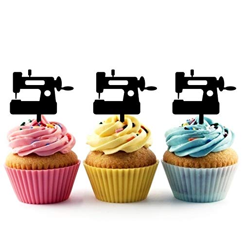 TA1090 Sewing Machine Silhouette Party Wedding Birthday Acrylic Cupcake Toppers Decor 10 pcs