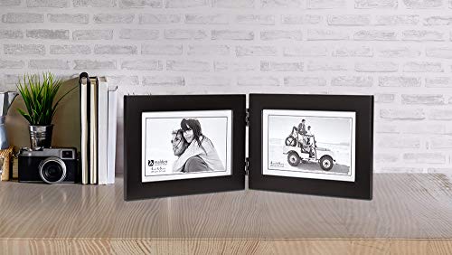 Malden Double Horizontal 4X6 Picture Frame - Wide Real Wood Molding, Real Glass - Black #TOP3