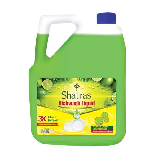 Image of Shatras Dishwash Liquid - Tropical Green Lime Freshness | Tough Grease Removal | 3X More Power | Removes Odour & Grease | Liquid Dish Cleaner(5L)