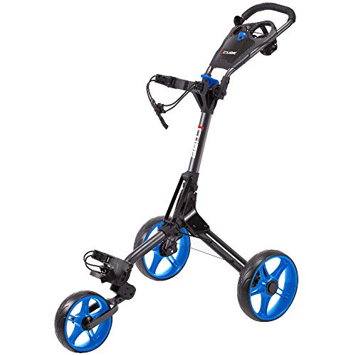 SkyMax 2019 CUBE 3 WHEELED COMPACT GOLF TROLLEY +FREE £39.99 ACCESSORY PACK (CHARCOAL/BLUE)