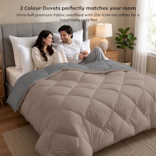 Image of AYKA Reversible Comforter 220 GSM Microfiber Reversible AC Comforter /Blanket for Winter /Quilt /Duvets for King Size Single Bed Comforter (60 * 90, Grey & Taupe)| TC - 220