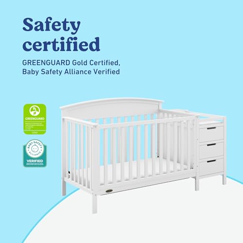 Image of Graco Benton 4-in-1 Convertible Crib and Changer, White | GREENGUARD Gold Certified, Baby Crib & Changing Table Combo, Includes Water-Resistant Changing Pad, Converts to Full-Size Bed