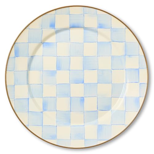 MACKENZIE-CHILDS Enamel Charger Plate, Light-Blue-and-White Sky Check