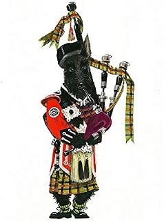 5X7 INCH PRINT OF ORIGINAL PAINTING RYTA SCOTTISH TERRIER BAGPIPES SCOTLAND SCOTTIE DOG PET INTERIOR HOME HOUSE DESIGN DECOR DECORATION FINE WALL ART