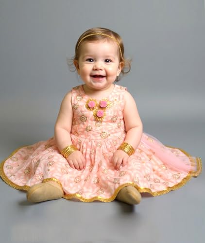 Image of A.T.U.N. (ALL THINGS UBER NICE) Baby Girls Cotton Ethnic Floral Lehenga Choli Set with Lace & Dupatta | Traditional 3-Piece Festive Outfit for Kids