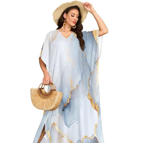 Cache-maillot de bain à col en V motif marbre blanc drapé lisse