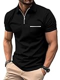 ZITY Mens Knit Polo Shirts Quarter Zip Shirts Casual Classic Lightweight Short Sleeve Golf Collared Shirt,Black Medium