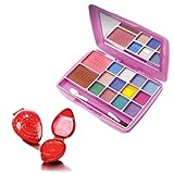 Maquiagem Infantil, Paleta de Sombras e Brilho Labial Batom Morango, Presente Para Crianças, Maquiagem Juvenil, Modelo Rosa