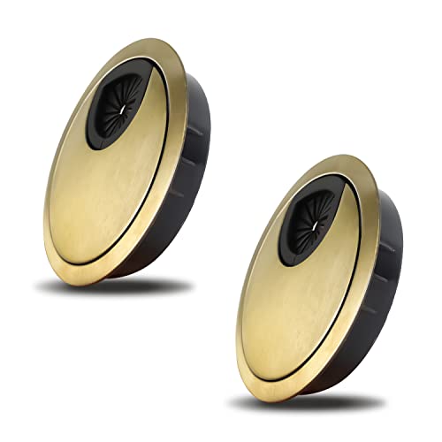 WJUAN 2-częściowy zestaw kablowy Noble 60 mm | Pokrywa otworu na kable do biur, biur i blatów roboczych | Materiał: stop cynku (brąz)