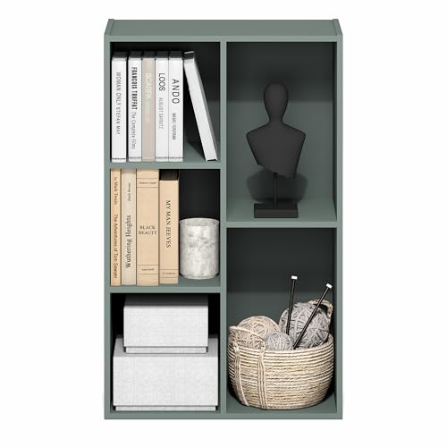 Image of Furinno LUDER Book Shelf, 5-Cube Bookshelf, Reversible Bookcase, 9.4 x 19.5 x 31.5, Easy Assembly, for Living Room, Bedroom, Home Office, Sage Green