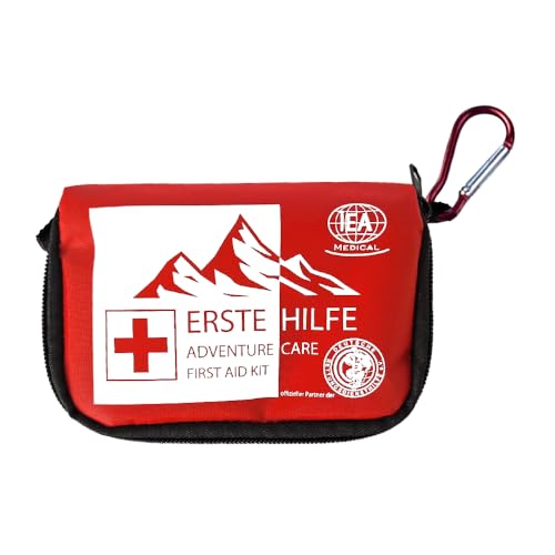IEA Medical – Kit de primeros auxilios al aire libre (26 piezas) | Compacto, pinzas para garrapatas, farmacia de viaje, ayuda de emergencia para senderismo, camping y viajes