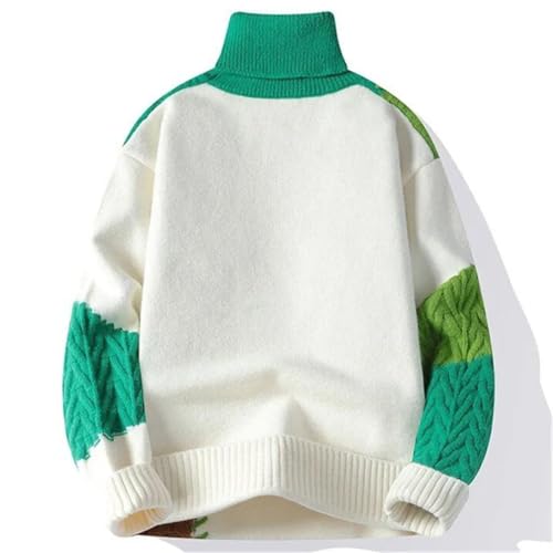 Men's Loose Turtleneck Knit Sweater Casual Warm Patchwork Pullover Jumper3