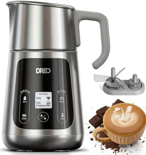 Dreo All-in-1 Milk Frother, Electric Foam Frother for Latte Art Microfoam and Coffee, 15oz/450ml Automatic Milk Warmer with 30 Drinks, Dishwasher Safe, Dairy/Plant-Based Milk