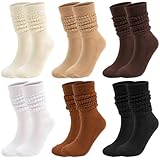 Looknniy 6 Pairs Slouch Socks Long Scrunch Knee High Boot Socks Knit Stacked Socks for Women