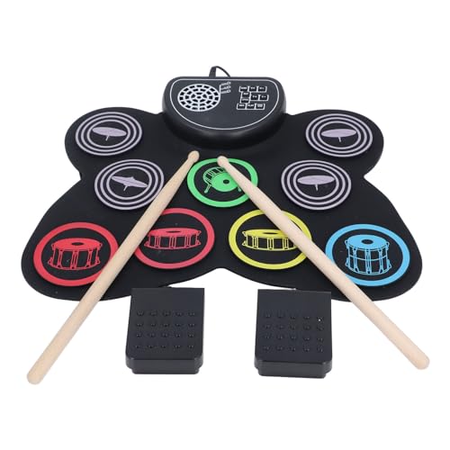 Electronic Drum Set Colorful Roll Up Practice Drum Pad Electronic Drum Pad with Foot Pedal and Drumsticks Electric Drum Pad for Kids Adults Beginner Holiday Birthday Gift