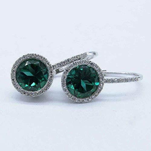 Dazzlingrock Collection 10K 7 Mm Each Round Lab Created Emerald & White Diamond Ladies Hoop Earrings, White Gold #TOP20