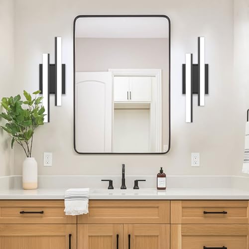 Image of Modern Bathroom Light Fixtures Over Mirror: ETL Certified 18-Inch Retractable Vanity Light Bar for Bathroom, Dimmable LED Black Bathroom Lamp IP44 - Wall Light Fixture 5700K Cool White(1 Pack)