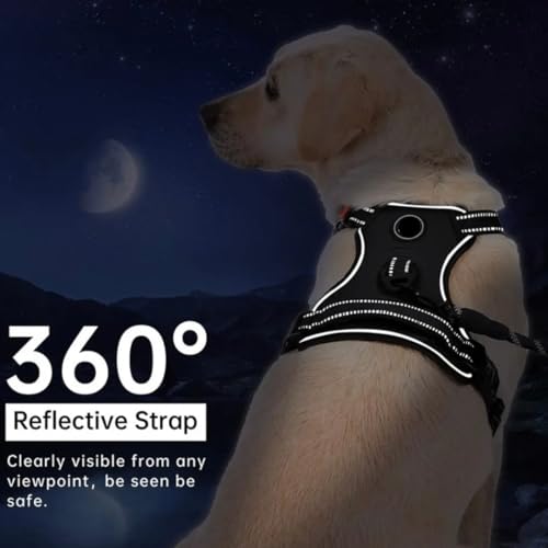 Image of Dog Harness Dog Body Belt Vest for Large Medium Small Dogs with Safety Reflective No Pull Adjustable Military Style Dog Vest Training Harness(Black, Medium)