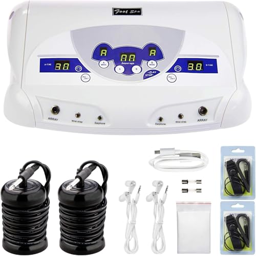 Máquina de desintoxicación iónica de pies, sistema de spa de baño de pies de desintoxicación iónica para 2 usuarios con reproductor de música MP3, incluyendo 2 auriculares, 2 correas de cintura, 2