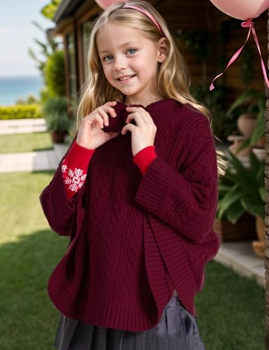 Image of BOBOYOYO Cape for Girls Hooded Cable Knit Poncho Sweaters Kids Shawl