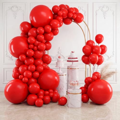 RUBFAC 154pcs Red Balloons Different Sizes 18 12 10 5 Inch for Garland Arch Premium Latex Balloon for Graduation Valentines Day Birthday Decorations Wedding Baby Shower Party Decor
