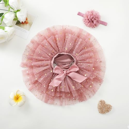 Image of 6M-3T Infant Baby Girl Tutu Skirt Toddler Girls Solid Color Tulle Skirts Birthday Outfits with Headband