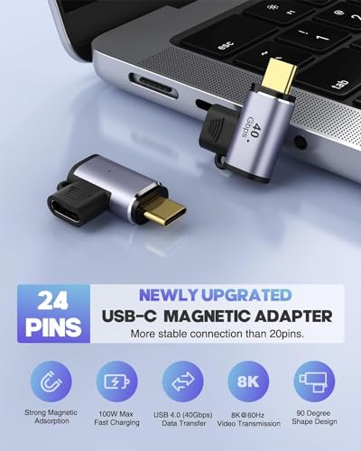 Image of Tobo USB C Magnetic Adapter, 90 Degree Magnetic USB C Adapter 24 Pins with PD 100W Fast Charge USB4 40Gbps 8K 60Hz for Thunderbolt 3 /4,Pro /Air /ROG Ally /Steam Deck /PS5 PSVR2, (TD-1102TC, Pack-of-2)