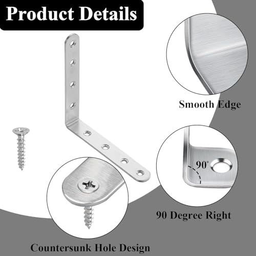 Wopanxye Angle Corner Brackets for Shelf, 12 Pack 20 x 125 mm Stainless Steel Brace, Right Angle L-Shaped Sheet Connector, for Furniture Repair, Table, Chair, Bed, Bookshelf, Cabinets, Shelves Fixing by Wopanxye - Used condition - Image 3