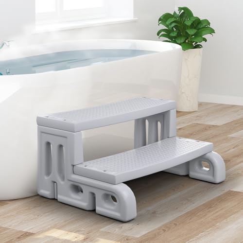 ROMIVO Whirlpool Escalier à 2 marches antidérapant Portable Universel en Plastique pour l'extérieur Convient pour Baignoire, Caravane, Camping-Car, terrasse