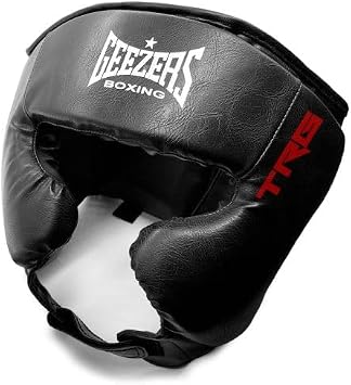 Geezers Boxing TRG Sparring Training Cheek Head Guard, Ultra-Durable PU Material, Layered Padding Protection Headguard for Boxing, Kickboxing, MMA & Martial Arts, Men and Womens - Black/Red