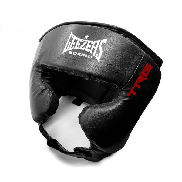 Geezers Boxing TRG Sparring Training Cheek Head Guard, Ultra-durable PU material, layered padding protection Headguard for Boxing, Kickboxing, MMA & Martial Arts, Men and women’s (Black, Large)