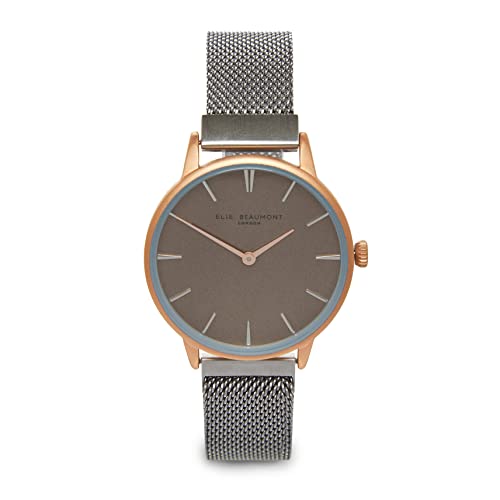 Image of Treat Republic Personalised Elie Beaumont Mesh Watch [Dark Silver and Rose Gold]– 33mm Dial, Engraved Message, Watch for Women, Stainless-Steel Strap, Dual-Toned Watch | Women’s Wrist Watch