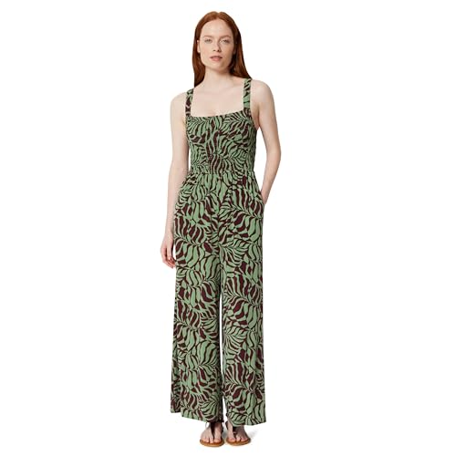 Amazon Essentials Womens Square Neck Wide Leg Sleeveless Jumpsuit Sage Green Abstract Palms Small