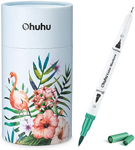 Ohuhu Markers for Adult Coloring Books: 60 Colors Dual Brush Fine Tips Art Marker Pens - Watercolor Markers for Kids Adults Lettering Drawing Sketching Bullet Journal - Non-Bleed Non-Toxic - White