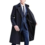 Trench coat long à double boutonnage pour homme, col à revers, manches longues, coupe vent, pardessus pour le printemps et l'automne, tenue saisonnière (L bleu)