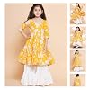 Little Zing Girls Cotton Kurta Sharara Set - Multi-Floral Angrakha Style with Gotta Patti for Festivals & Celebrations