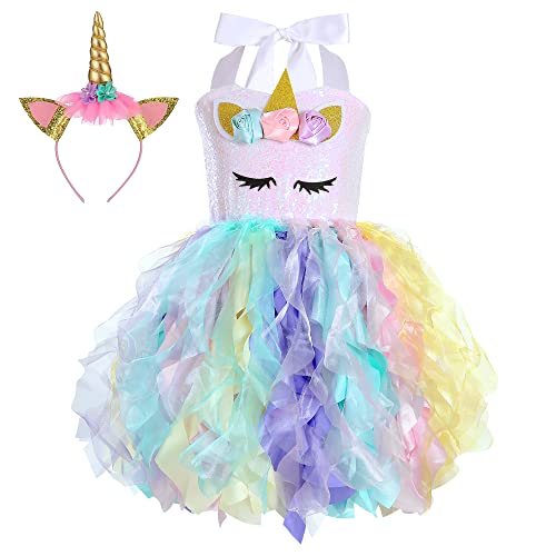 Little Funny Unicorn Costume For Girls Tutu Sequin Unicorn Costume Dress For Birthday Rainbow Princess Outfit For Party #TOP6