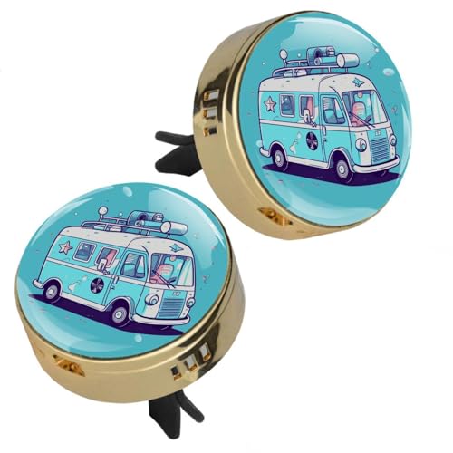 2Pcs Cartoon Ambulance Blue Pattern Car Aromatherapy Essential Oil Diffuser Locket Magnetic Closure Locket with Vent Clip 4 Refill Pads