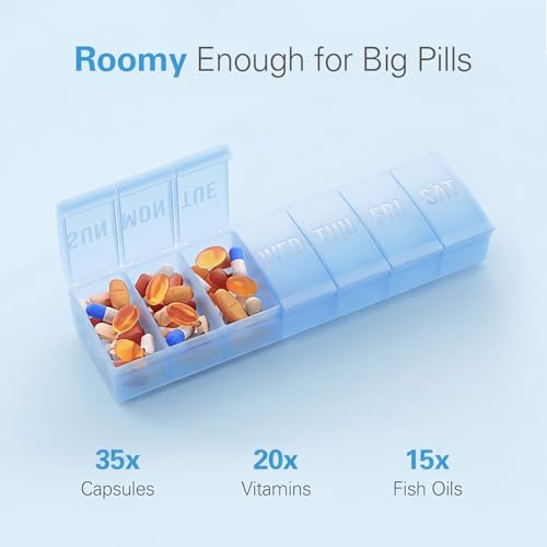 Image of Barhon Large Weekly Pill Organizer, Big Vitamin Organizer Case for 7 Day, Travel Medicine Pill Box to Hold Various Supplements and Fish Oil, Sky Blue