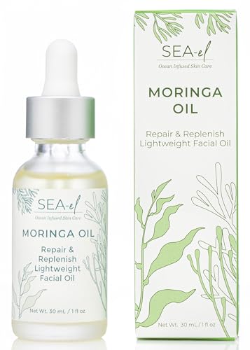 Sea-El Moringa Seed Facial Oil Drops Super Moisturizing Antioxidant-Rich Glow with Sea Kelp & Vitamin E – Daily Face Primer & Replenishing Vegan Skincare for Women & Men – 1 Fl Oz