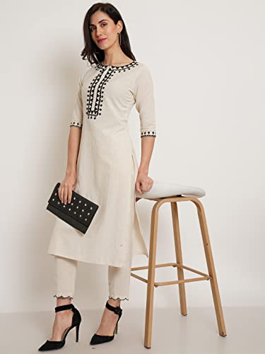 Image of Pure Cotton Embroidered Women Kurta and Pant Set