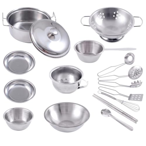 Juego de ollas y sartenes infantil con menaje de acero inoxidable para cocina