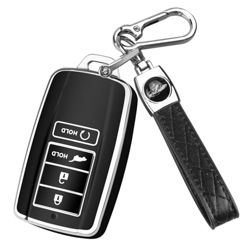QBUC Key Fob Cover for Acura MDX 2014-2020, for Acura RDX 2015-2021, Soft Key Shells Case with Keychain for ILX RLX TLX 2015-2022 Car Accessories(4 Button,Silvery-Black)