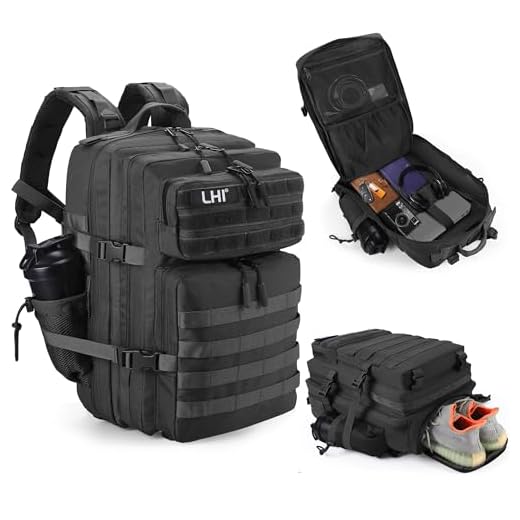 LHI Sac à dos tactique militaire pour homme et femme 45 l Grand sac à dos imperméable pour l'école, la randonnée, le trekking, la chasse, M