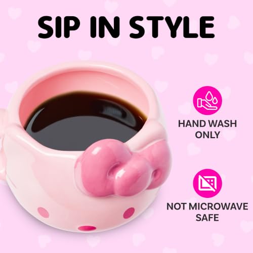 Image of Silver Buffalo Sanrio Hello Kitty Pink Face Bow, 3D Sculpted Mug, 20oz | Ceramic, Limited Edition, 0.59 Liters