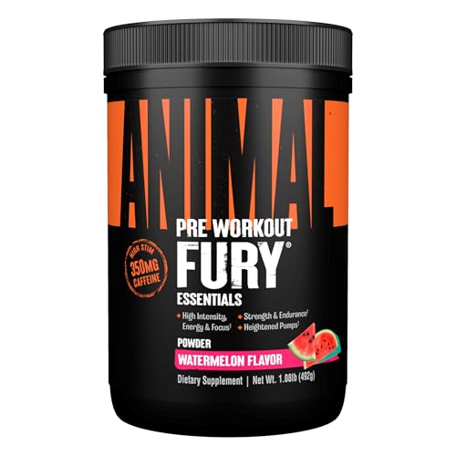 ANIMAL Fury Pre Workout Watermelon – Trainingsbooster mit BCAA, Beta-Alanin, Citrullin & 350 mg Koffein – Zuckerfreies Pre Workout Pulver – Für Fokus, Pump & Energie – 30 Portionen